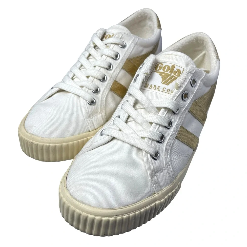 Gola Women's Tennis Mark Cox Sneakers in Off-White and Gold Preppy Casual Sporty